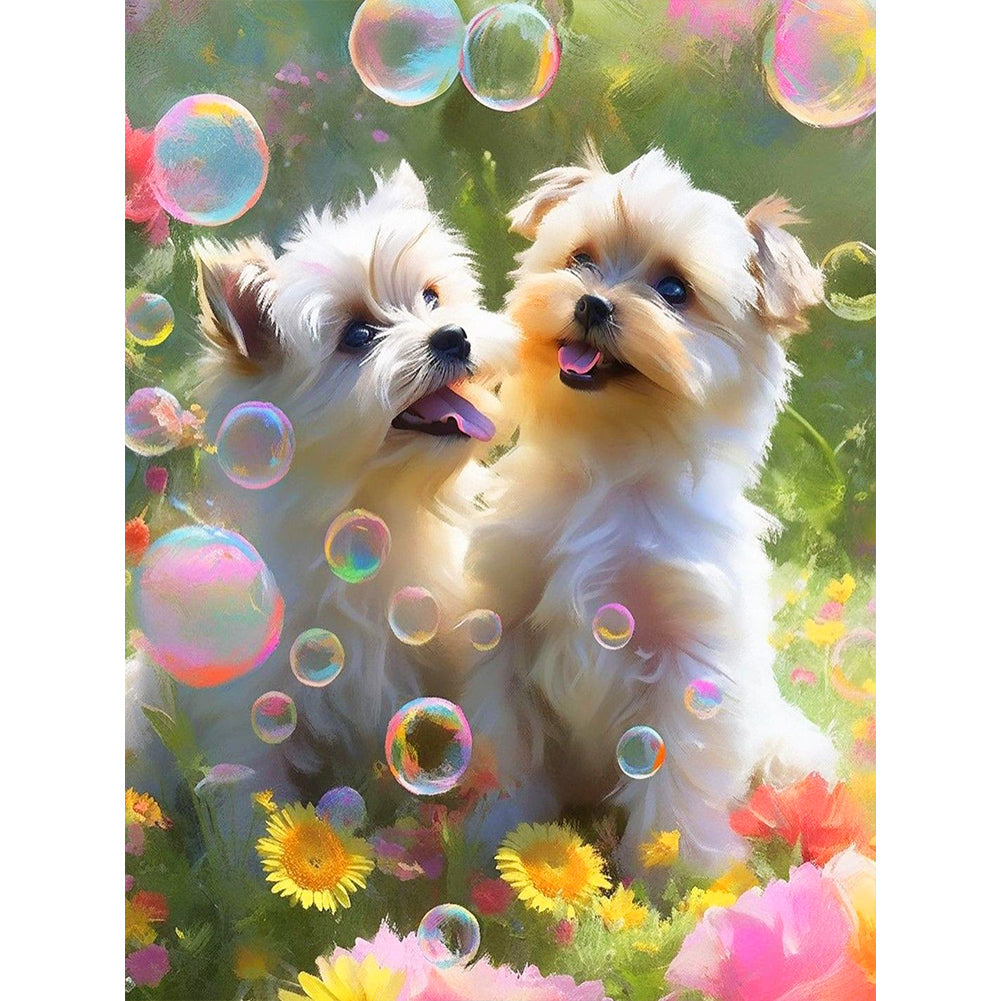 Two Dogs 30*40CM(Canvas) Full Round Drill Diamond Painting