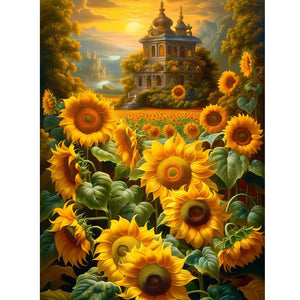 Sunflowers And Manor 30*40CM(Canvas) Full Round Drill Diamond Painting