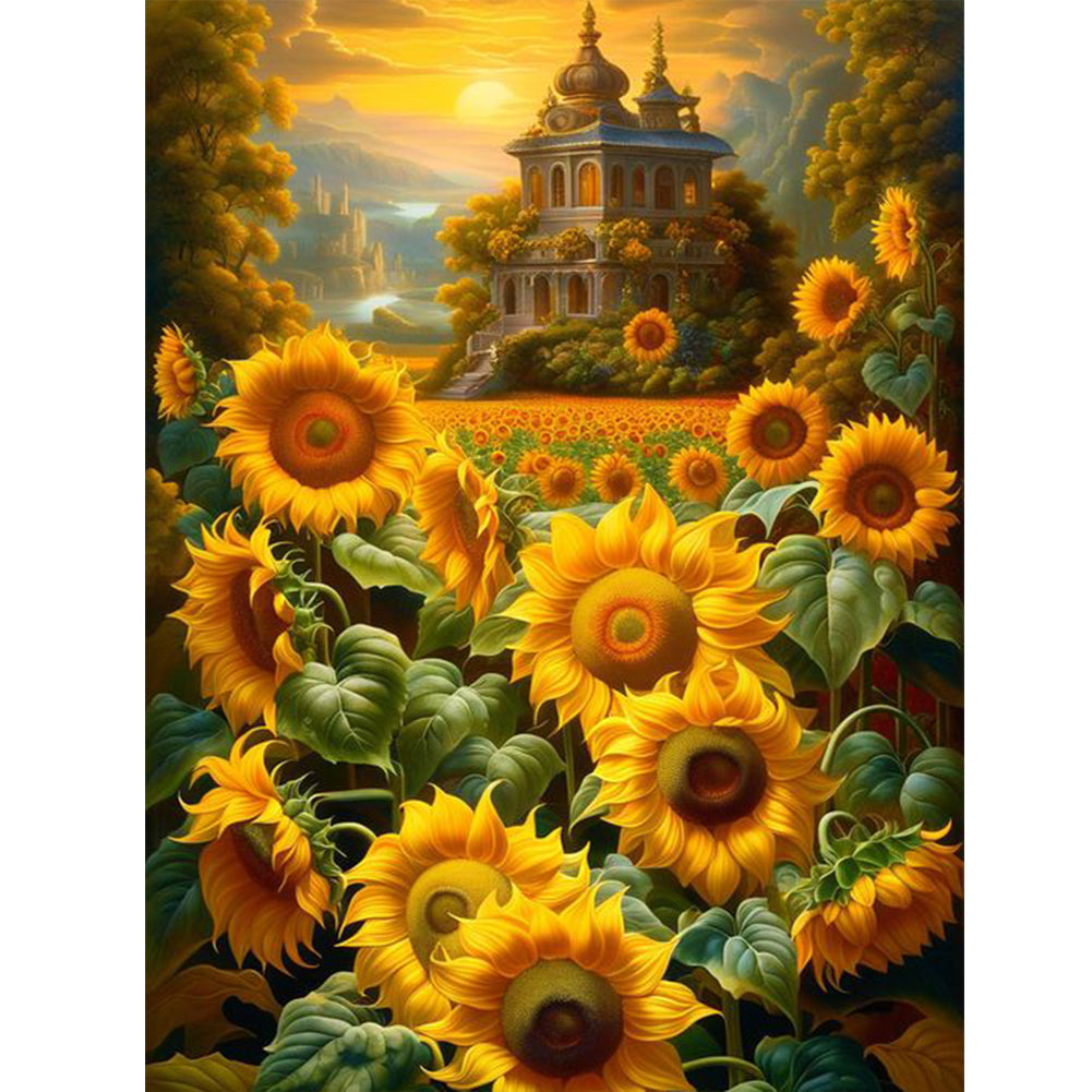 Sunflowers And Manor 30*40CM(Canvas) Full Round Drill Diamond Painting