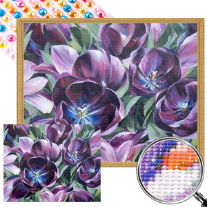 Purple Tulips 50*40CM(Picture) Full Round Drill Diamond Painting