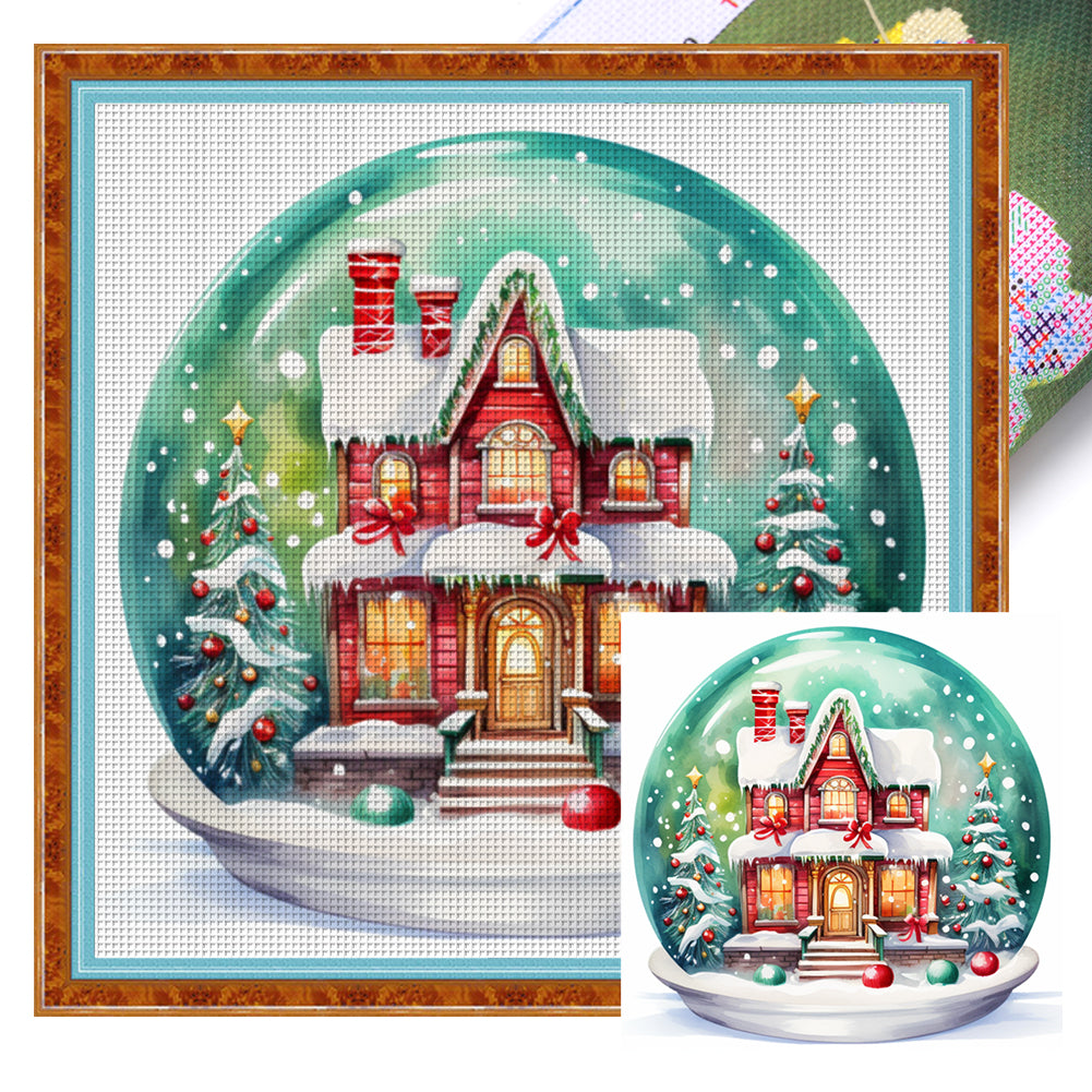 Yishu - Christmas Igloo Crystal Ball - 50*50CM 11CT 3 Stamped Cross Stitch