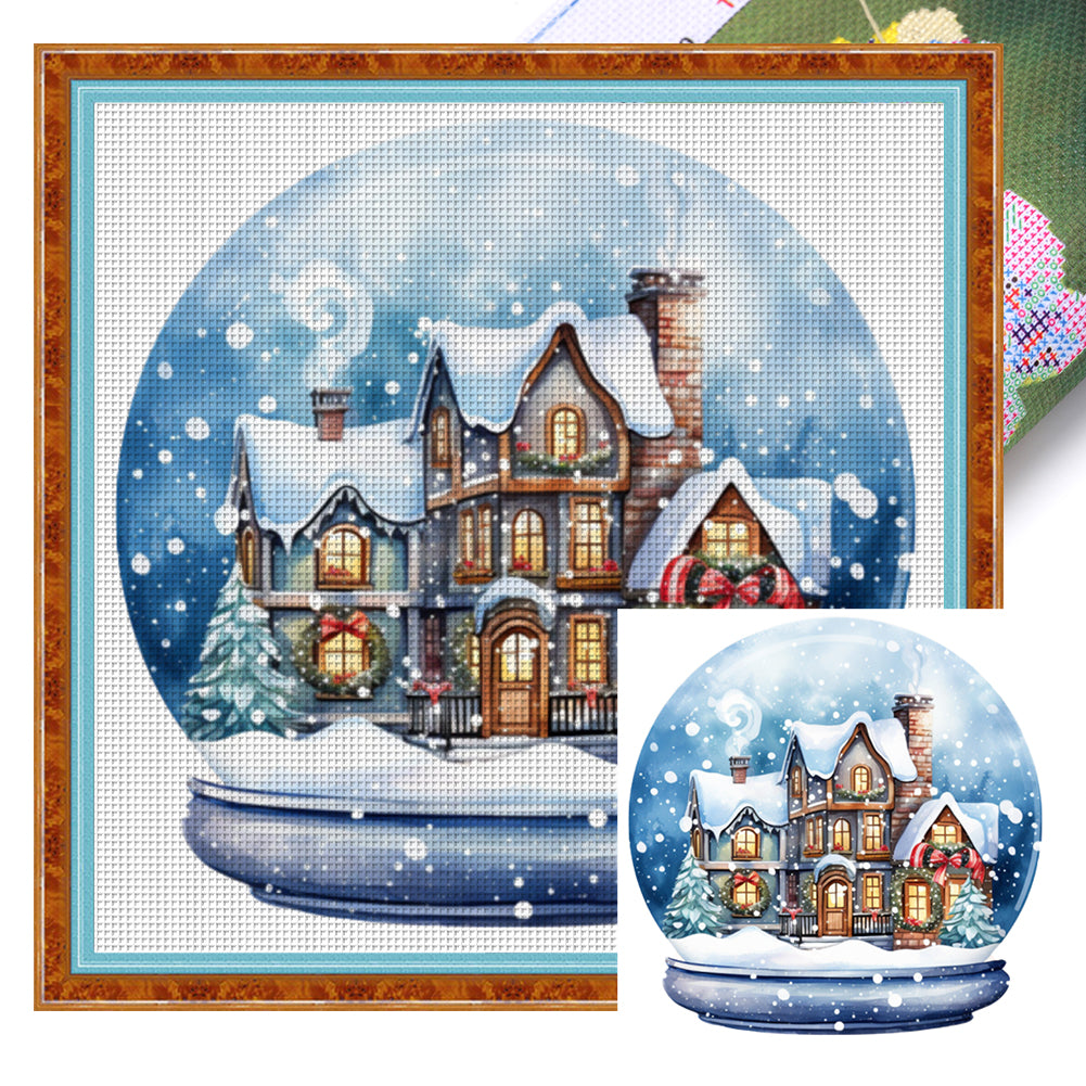 Yishu - Christmas Igloo Crystal Ball - 50*50CM 11CT 3 Stamped Cross Stitch