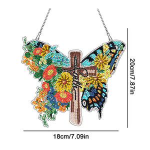 Round DIY Diamond Painting Ornaments for Home Wall Decor (Butterfly Cross 4)