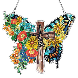 Round DIY Diamond Painting Ornaments for Home Wall Decor (Butterfly Cross 4)