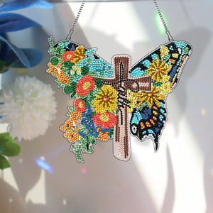 Round DIY Diamond Painting Ornaments for Home Wall Decor (Butterfly Cross 4)