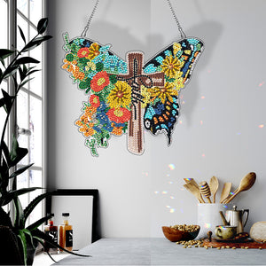Round DIY Diamond Painting Ornaments for Home Wall Decor (Butterfly Cross 4)