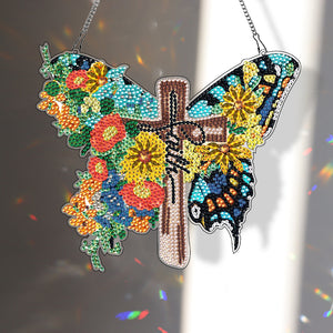 Round DIY Diamond Painting Ornaments for Home Wall Decor (Butterfly Cross 4)
