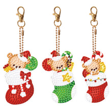 Load image into Gallery viewer, Christmas 3PCS Diamond Painting Keychain Double Sided Rhinestone Painting Keychain Pendant
