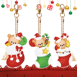 Christmas 3PCS Diamond Painting Keychain Double Sided Rhinestone Painting Keychain Pendant