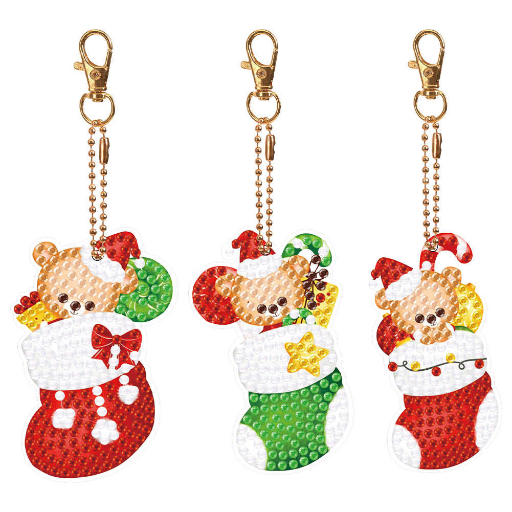 Christmas 3PCS Diamond Painting Keychain Double Sided Rhinestone Painting Keychain Pendant