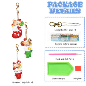 Christmas 3PCS Diamond Painting Keychain Double Sided Rhinestone Painting Keychain Pendant