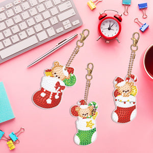 Christmas 3PCS Diamond Painting Keychain Double Sided Rhinestone Painting Keychain Pendant