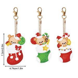 Christmas 3PCS Diamond Painting Keychain Double Sided Rhinestone Painting Keychain Pendant