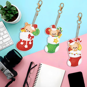 Christmas 3PCS Diamond Painting Keychain Double Sided Rhinestone Painting Keychain Pendant