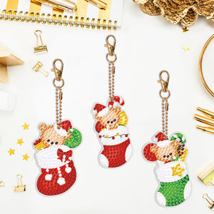 Christmas 3PCS Diamond Painting Keychain Double Sided Rhinestone Painting Keychain Pendant