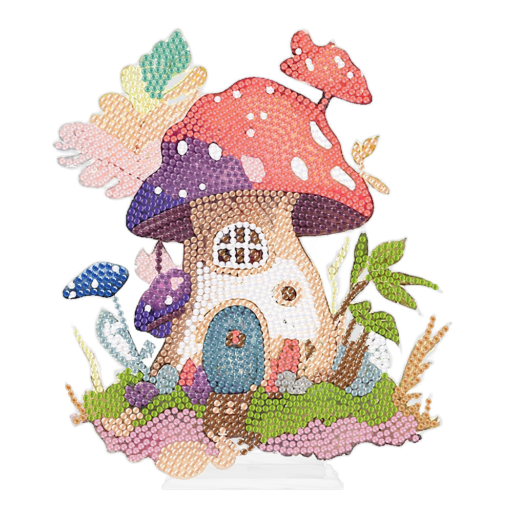 Round Crystal Painting Desktop Diamond Painting Table Decor (Mushroom House 1)
