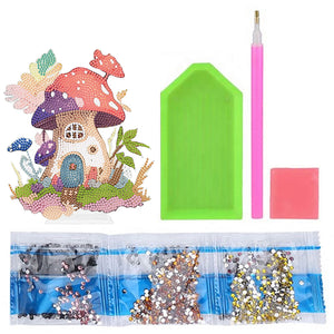 Round Crystal Painting Desktop Diamond Painting Table Decor (Mushroom House 1)
