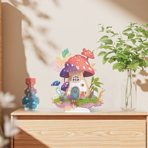 Round Crystal Painting Desktop Diamond Painting Table Decor (Mushroom House 1)