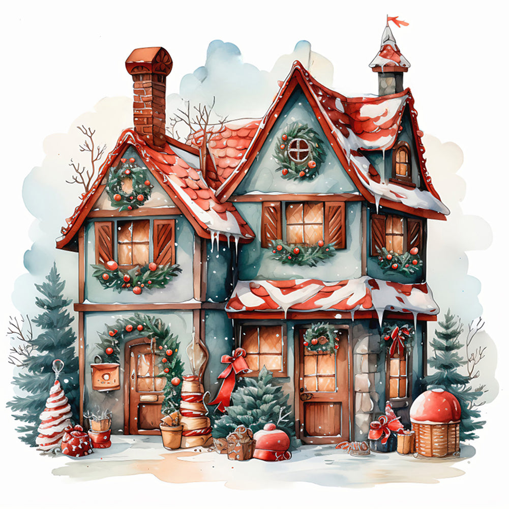 Christmas Snow House 30*30CM(Canvas) Full Round Drill Diamond Painting