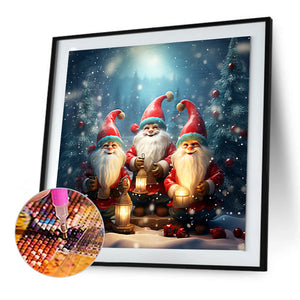 Three Santas By The Christmas Tree 30*30CM(Canvas) Full Round Drill Diamond Painting