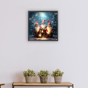 Three Santas By The Christmas Tree 30*30CM(Canvas) Full Round Drill Diamond Painting