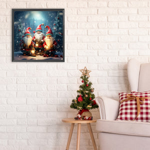 Three Santas By The Christmas Tree 30*30CM(Canvas) Full Round Drill Diamond Painting