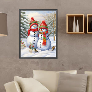 Two Snowmen 30*40CM(Canvas) Full Round Drill Diamond Painting