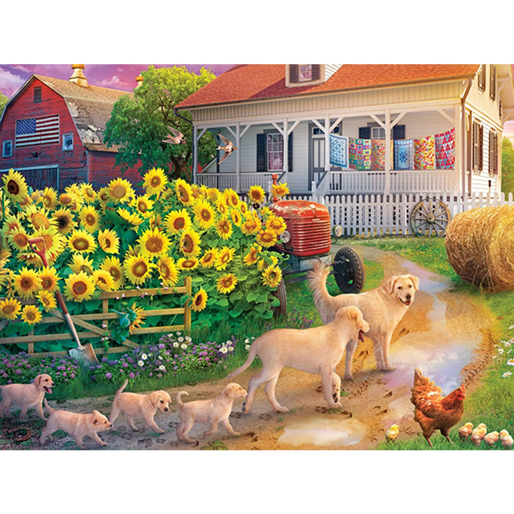 Puppy Team 40*30CM(Canvas) Full Round Drill Diamond Painting