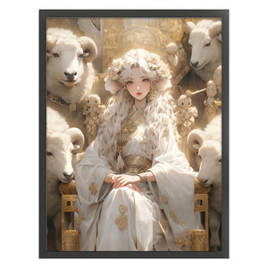 Yishu - Sheep And Girl - 50*65CM 11CT 3 Stamped Cross Stitch