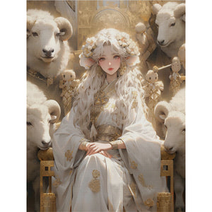 Yishu - Sheep And Girl - 50*65CM 11CT 3 Stamped Cross Stitch