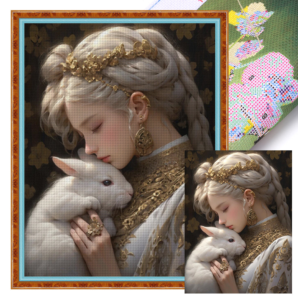 Yishu - Rabbit And Girl - 50*65CM 11CT 3 Stamped Cross Stitch