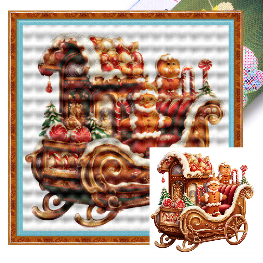 Huancan - Christmas Gingerbread Sleigh - 50*50CM 11CT 3 Stamped Cross Stitch