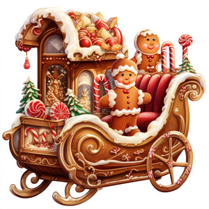Huancan - Christmas Gingerbread Sleigh - 50*50CM 11CT 3 Stamped Cross Stitch