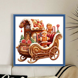 Huancan - Christmas Gingerbread Sleigh - 50*50CM 11CT 3 Stamped Cross Stitch