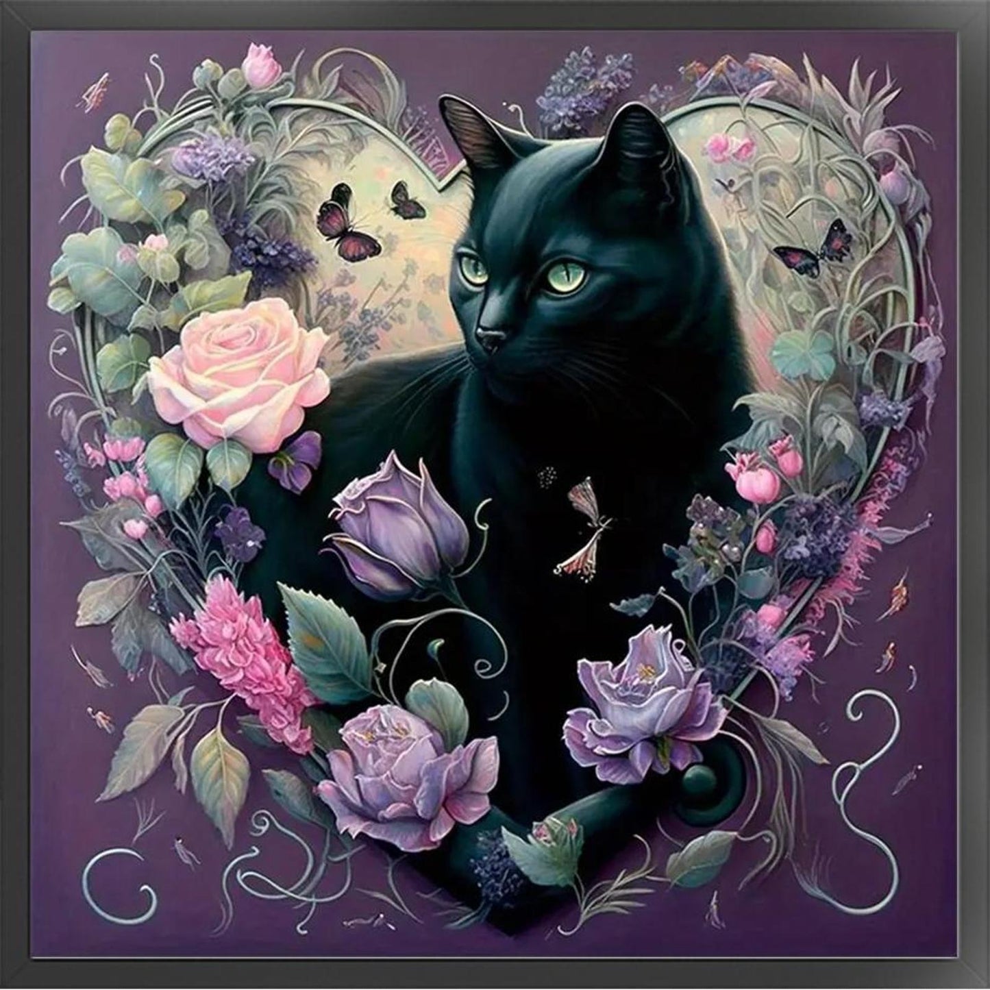 Fresh Flowers And Black Cat - Full 11CT Stamped Cross Stitch 40x40CM - Yishu