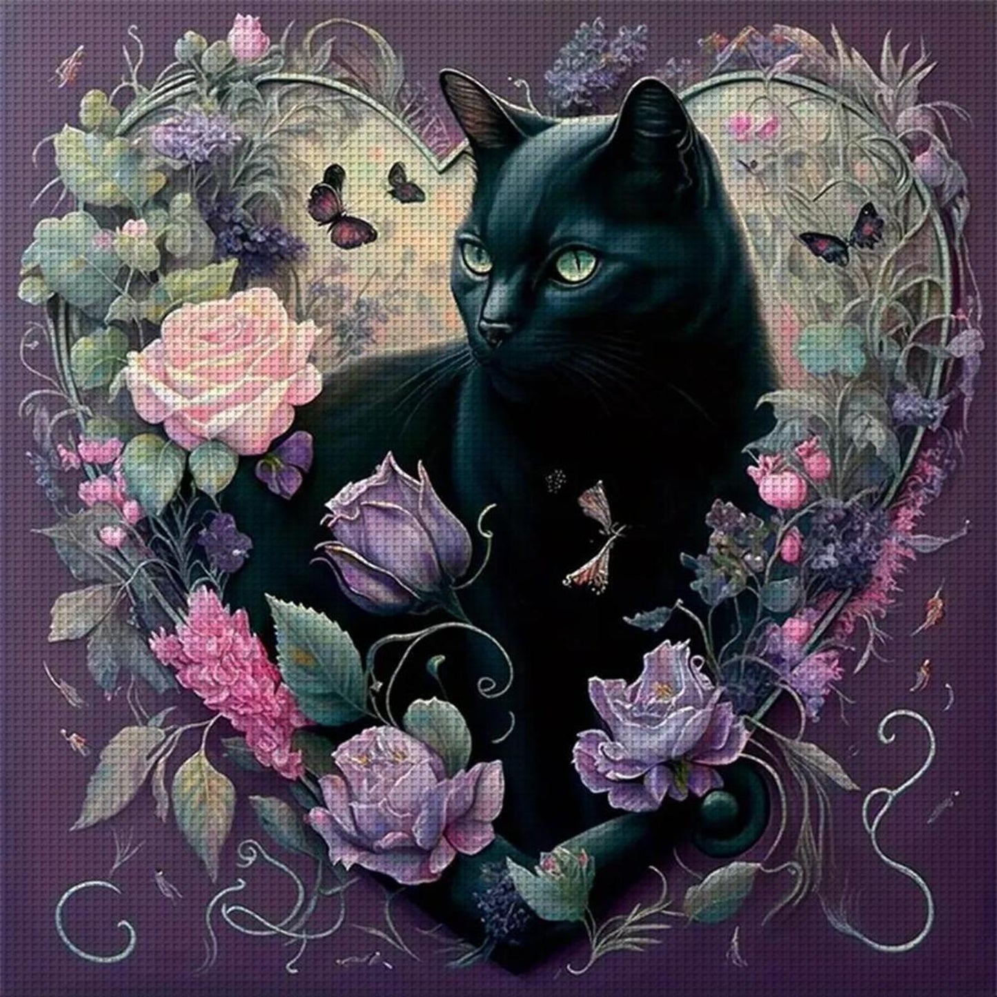 Fresh Flowers And Black Cat - Full 11CT Stamped Cross Stitch 40x40CM - Yishu