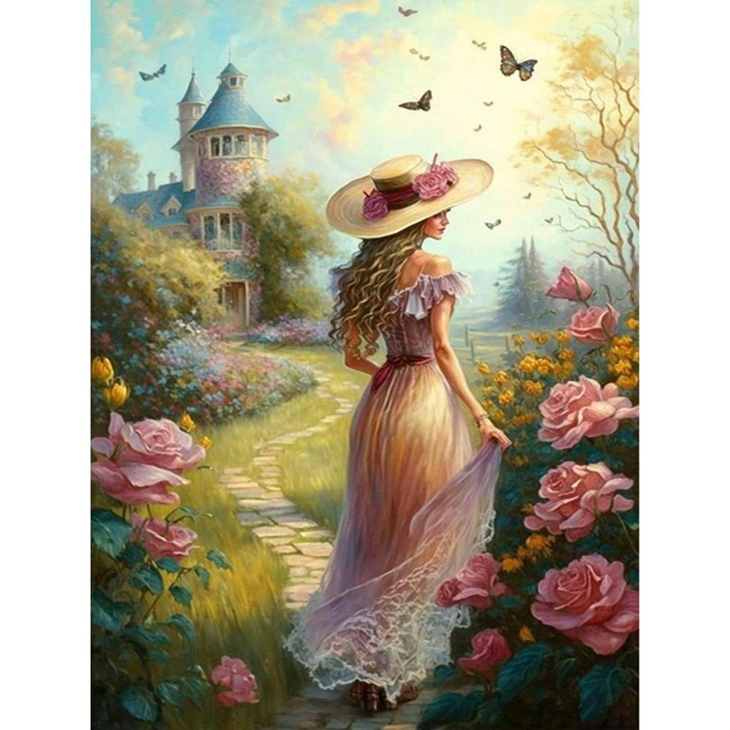 Girl In Castle Garden - Full 11CT Counted Cross Stitch 40x55CM - Huacan