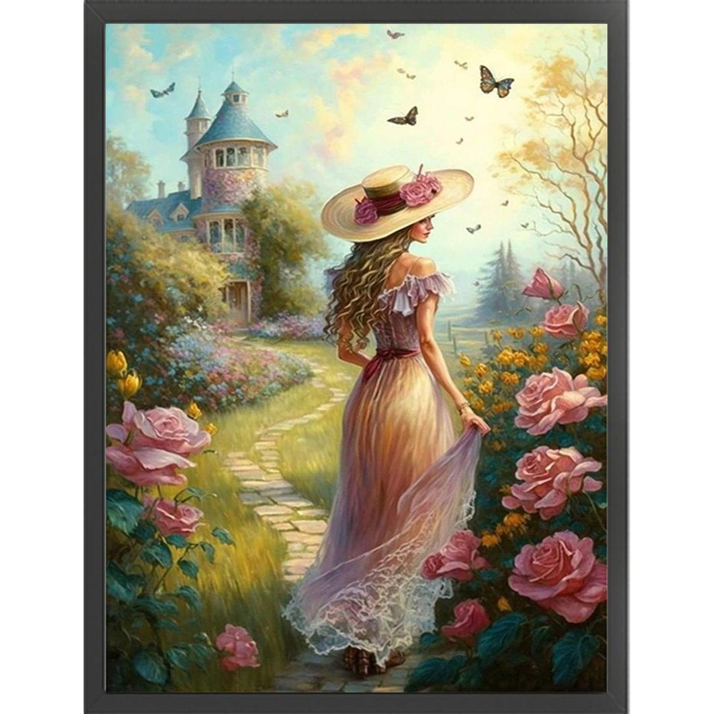 Girl In Castle Garden - Full 11CT Counted Cross Stitch 40x55CM - Huacan