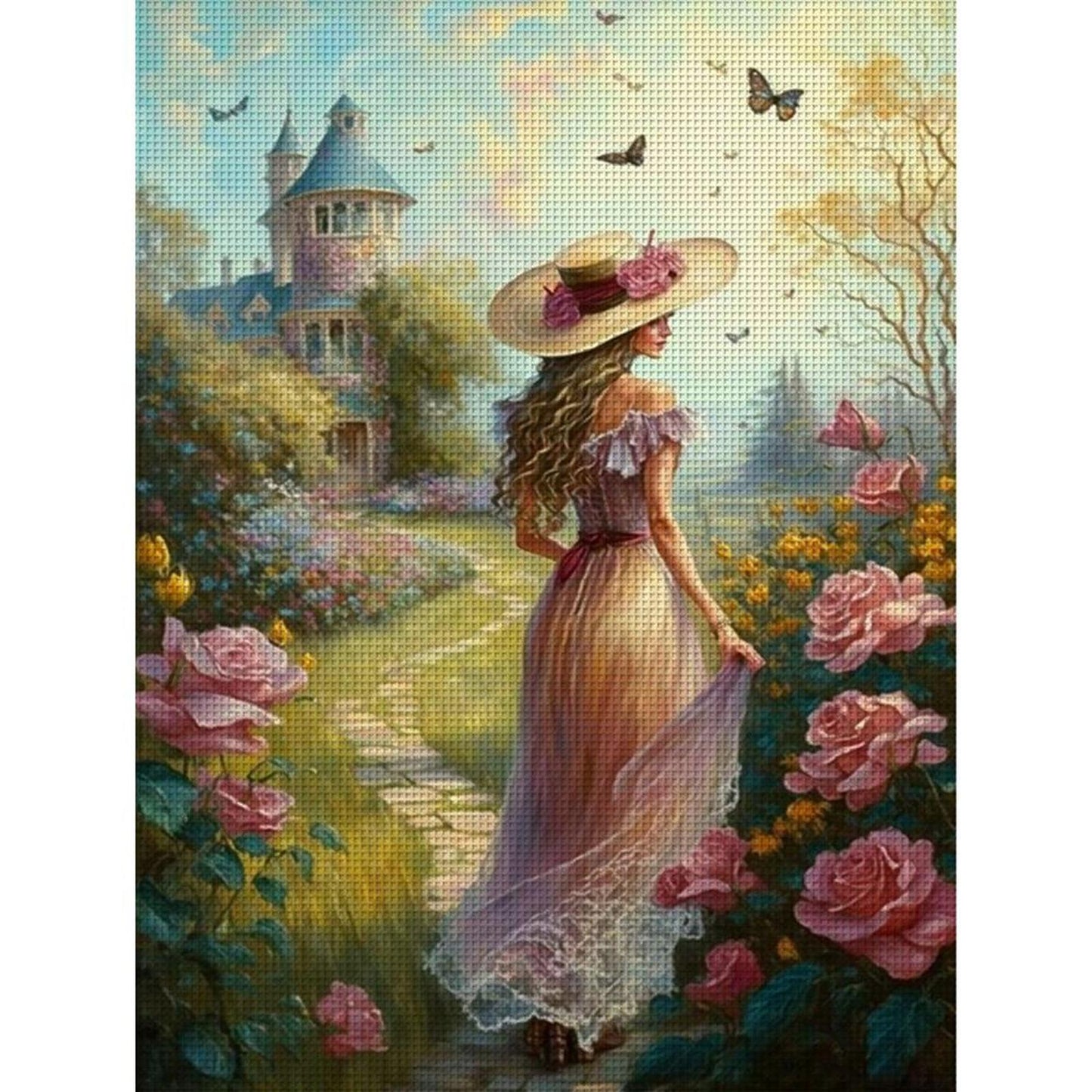 Girl In Castle Garden - Full 11CT Counted Cross Stitch 40x55CM - Huacan