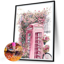 Load image into Gallery viewer, Pink Flower Telephone Booth 30*40CM(Canvas) Full Round Drill Diamond Painting
