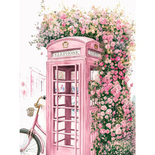 Load image into Gallery viewer, Pink Flower Telephone Booth 30*40CM(Canvas) Full Round Drill Diamond Painting
