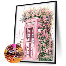 Load image into Gallery viewer, Pink Flower Telephone Booth 30*40CM(Canvas) Full Round Drill Diamond Painting
