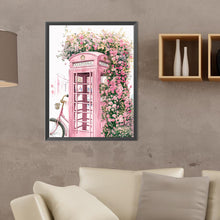 Load image into Gallery viewer, Pink Flower Telephone Booth 30*40CM(Canvas) Full Round Drill Diamond Painting
