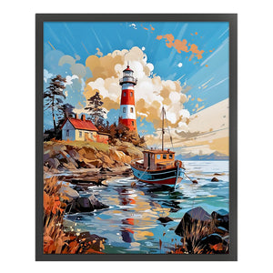 Huancan - Lighthouse By The Sea - 50*60CM 16CT 2 Stamped Cross Stitch