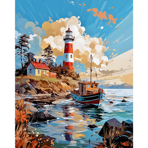 Huancan - Lighthouse By The Sea - 50*60CM 16CT 2 Stamped Cross Stitch