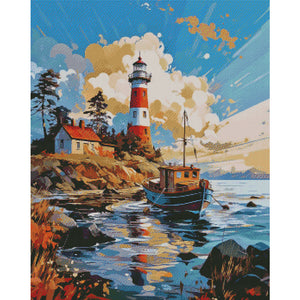 Huancan - Lighthouse By The Sea - 50*60CM 16CT 2 Stamped Cross Stitch