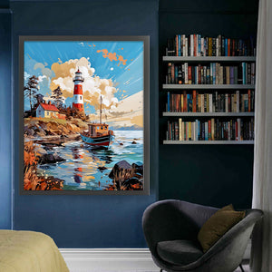 Huancan - Lighthouse By The Sea - 50*60CM 16CT 2 Stamped Cross Stitch