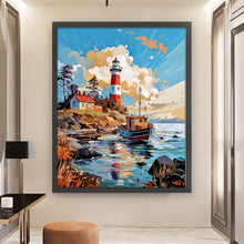 Load image into Gallery viewer, Huancan - Lighthouse By The Sea - 50*60CM 16CT 2 Stamped Cross Stitch

