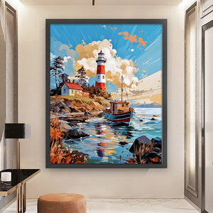 Huancan - Lighthouse By The Sea - 50*60CM 16CT 2 Stamped Cross Stitch