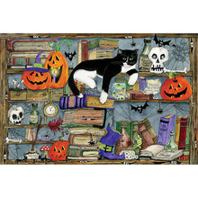 Load image into Gallery viewer, Yishu - Cat On Bookshelf - 65*45CM 11CT 3 Stamped Cross Stitch
